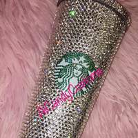 Glass Crystal OR Swarovski Starbucks Cold Drink 16oz or 24oz Tumbler - Thumbnail 1
