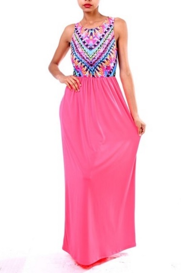 Fuchsia Print Maxi Dress