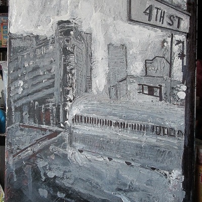 Black and white street scene