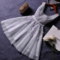  Cute A-line grey lace short prom dress, homecoming dresses - Thumbnail 2