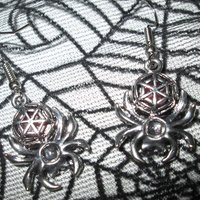 Detailed Red Spider Earrings with Spider Web Accent - Thumbnail 4