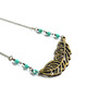 Feather Bohemian Necklace,Boho Jewelry, Mint Czech Beads-2