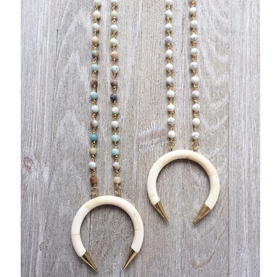 Double crescent horn beaded necklace