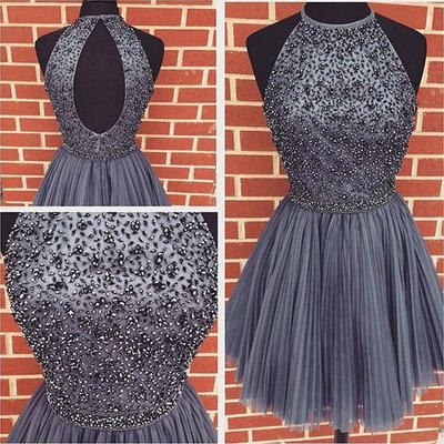 2016 beaded homecoming dress short prom dresses halter strap pst1358