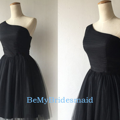 Beautiful short black tulle one shoulder homecoming dresses, black prom dresses, party dresses