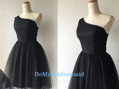 Beautiful Short Black Tulle One Shoulder Homecoming Dresses, Black Prom Dresses, Party Dresses