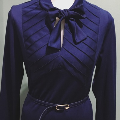 Vintage navy dress with neck tie