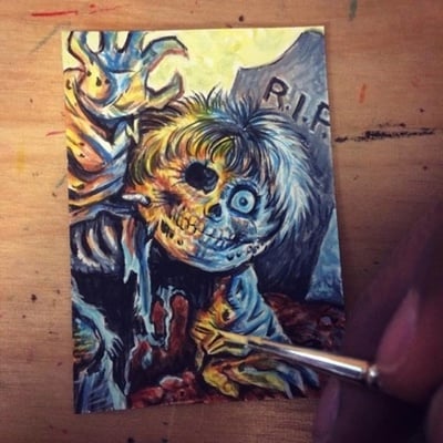 Garbage pail kids dead ted custom sketch card acrylic painting