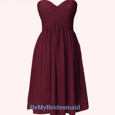 Beautiful sweetheart maroon knee length bridesmaid dreseses, short prom dresses