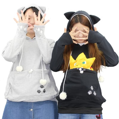 Cat lovers with cat cuddle pouch kangaroo pet hoodies kangaroo ears sweatshirt