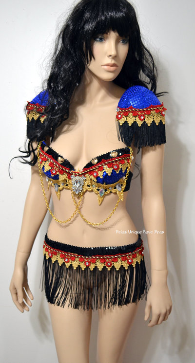 Red and Blue Ring Leader Bra Costume Cosplay Dance Costume Rave Bra Rave Wear Halloween Burlesque Show Girl