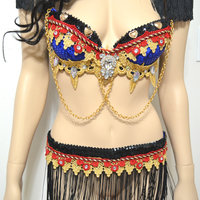 Red and Blue Ring Leader Bra Costume Cosplay Dance Costume Rave Bra Rave Wear Halloween Burlesque Show Girl - Thumbnail 1