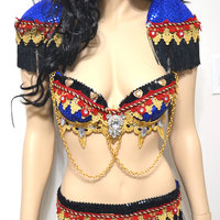 Red and Blue Ring Leader Bra Costume Cosplay Dance Costume Rave Bra Rave Wear Halloween Burlesque Show Girl - Thumbnail 2