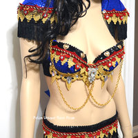 Red and Blue Ring Leader Bra Costume Cosplay Dance Costume Rave Bra Rave Wear Halloween Burlesque Show Girl - Thumbnail 3