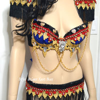 Red and Blue Ring Leader Bra Costume Cosplay Dance Costume Rave Bra Rave Wear Halloween Burlesque Show Girl - Thumbnail 4