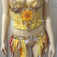Sun Rave Crop Top and Garter Belt Dance Halloween Costume Bra - Thumbnail 1