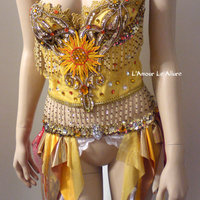 Sun Rave Crop Top and Garter Belt Dance Halloween Costume Bra - Thumbnail 2