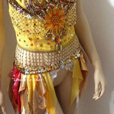 Sun rave crop top and garter belt dance halloween costume bra