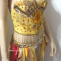 Sun Rave Crop Top and Garter Belt Dance Halloween Costume Bra - Thumbnail 3