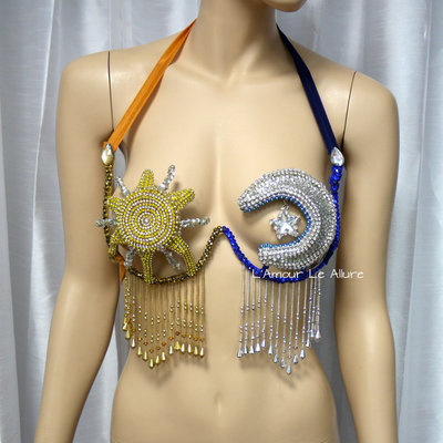 Sun and moon samba bra cosplay dance costume rave bra rave wear halloween burlesque show girl