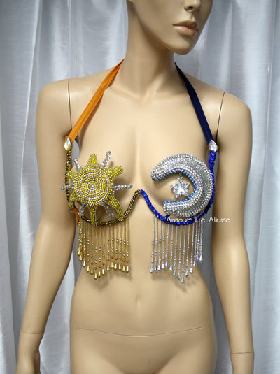 Sun and Moon Samba Bra Cosplay Dance Costume Rave Bra Rave Wear Halloween Burlesque Show Girl
