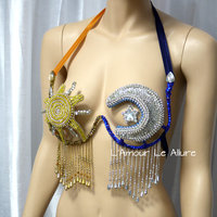 Sun and Moon Samba Bra Cosplay Dance Costume Rave Bra Rave Wear Halloween Burlesque Show Girl - Thumbnail 1
