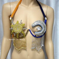 Sun and Moon Samba Bra Cosplay Dance Costume Rave Bra Rave Wear Halloween Burlesque Show Girl - Thumbnail 2