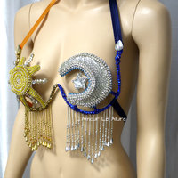 Sun and Moon Samba Bra Cosplay Dance Costume Rave Bra Rave Wear Halloween Burlesque Show Girl - Thumbnail 3