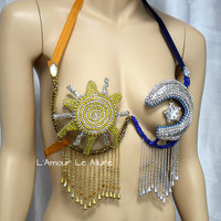 Sun and Moon Samba Bra Cosplay Dance Costume Rave Bra Rave Wear Halloween Burlesque Show Girl - Thumbnail 4
