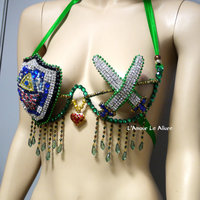 Legend Of Zelda Link Samba Bra Cosplay Dance Costume Rave Bra Rave Wear Halloween Burlesque Show Girl - Thumbnail 2