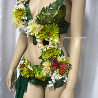 Woodland Forest Fairy Monokini Costume Cosplay Dance Costume Rave Bra Rave Wear Halloween Burlesque Show Girl - Thumbnail 2