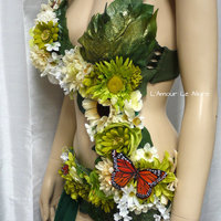 Woodland Forest Fairy Monokini Costume Cosplay Dance Costume Rave Bra Rave Wear Halloween Burlesque Show Girl - Thumbnail 3