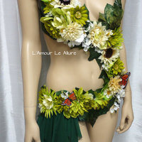 Woodland Forest Fairy Monokini Costume Cosplay Dance Costume Rave Bra Rave Wear Halloween Burlesque Show Girl - Thumbnail 4