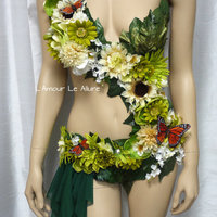 Woodland Forest Fairy Monokini Costume Cosplay Dance Costume Rave Bra Rave Wear Halloween Burlesque Show Girl - Thumbnail 5