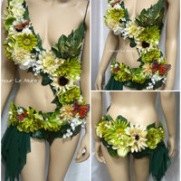 Woodland Forest Fairy Monokini Costume Cosplay Dance Costume Rave Bra Rave Wear Halloween Burlesque Show Girl - Thumbnail 1