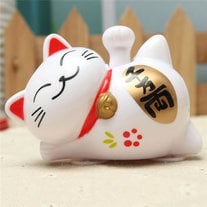 Solar Powered 9CM Maneki Neko Welcome Luck Beckoning Fortune Cat! (Sleeping Buddha pose)