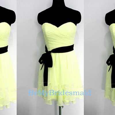 Cute short chiffon yellow sweetheart prom dresses, bridesmaid dreses, party dresses