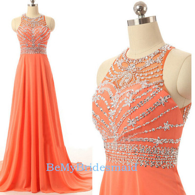 Charming orange long beaded prom dress, new style evening dresses, party dresses