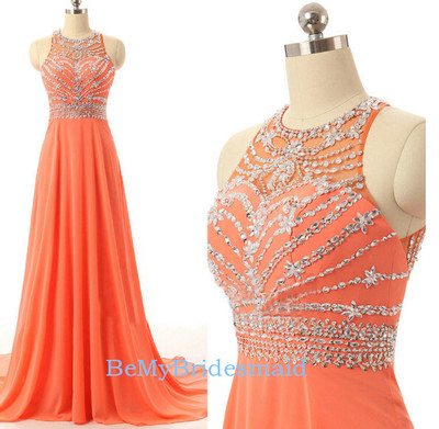Charming Orange Long Beaded Prom Dress, New Style Evening Dresses, Party Dresses