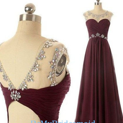 Gorgeous long beaded maroon prom dresses 2017, new style party dresses, evening gowns - Thumbnail 5