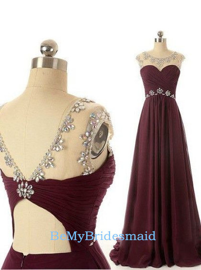 Gorgeous Long Beaded Maroon Prom Dresses 2017, New Style Party Dresses, Evening Gowns