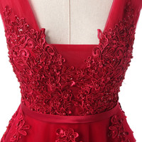 Dark Red A Line Evening Gown - Thumbnail 2