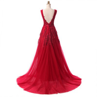 Dark Red A Line Evening Gown - Thumbnail 3