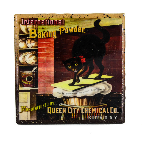 Handmade Coaster Vintage Advertising - Black Cat Baking Powder - Handmade Recycled Tile Coaster