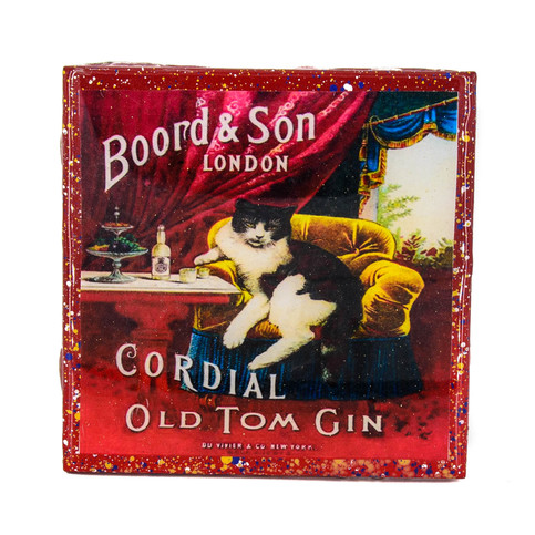 Handmade Coaster - Old Tom Gin - Vintage Advertising - Handmade Recycled Tile Coaster