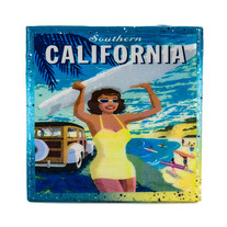 Handmade Coaster - Vintage Travel Ad - Southern California - Surfer Girl -Recycled Tile Coaster