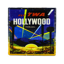 Handmade Coaster - Vintage Travel Ad - TWA - Hollywood - Surfer Girl - Handmade Recycled Tile Coaster