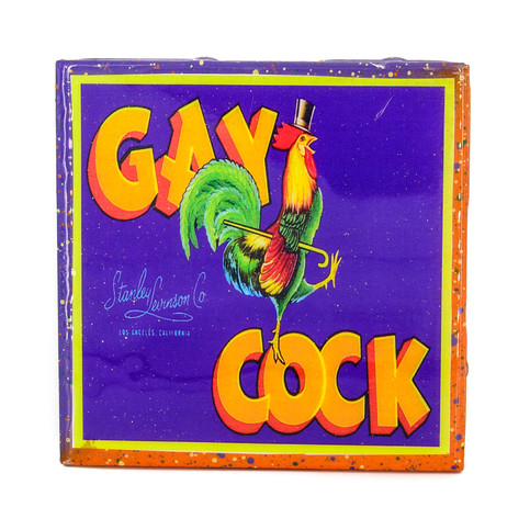 Handmade Coaster - Gay Rooster Vintage Citrus Crate Label - Handmade Recycled Tile Coaster