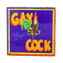 Handmade Coaster - Gay Rooster Vintage Citrus Crate Label - Handmade Recycled Tile Coaster