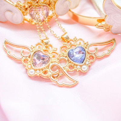 Sweet heart angel wings crystal necklace